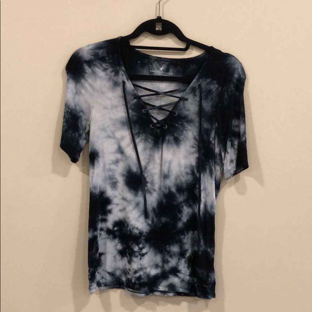 Tie-dye tie up short sleeve tee